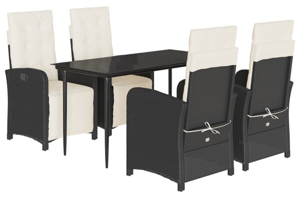 5 részes fekete polyrattan kerti étkezőgarnitúra párnákkal