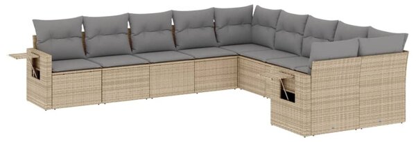 10 részes bézs polyrattan kerti ülőgarnitúra párnával