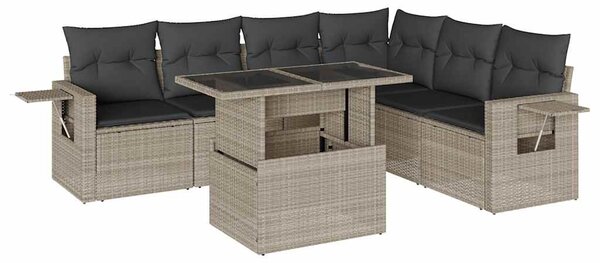 7 részes világosszürke polyrattan kerti ülőgarnitúra párnákkal