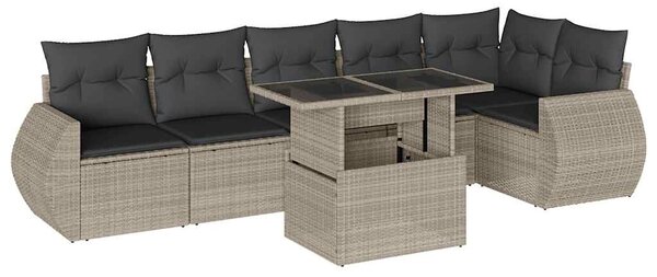 7 részes világosszürke polyrattan kerti ülőgarnitúra párnákkal
