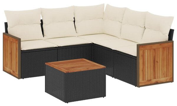 6 részes fekete polyrattan kerti ülőgarnitúra párnákkal