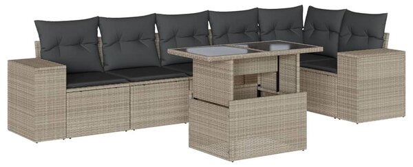 7 részes világosszürke polyrattan kerti ülőgarnitúra párnákkal