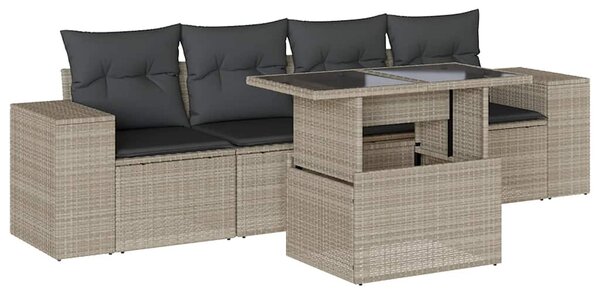 5 részes világosszürke polyrattan kerti ülőgarnitúra párnákkal