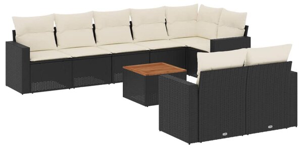 9 részes fekete polyrattan kerti ülőgarnitúra párnákkal