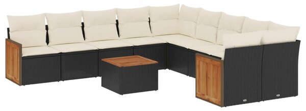 11 részes fekete polyrattan kerti ülőgarnitúra párnákkal