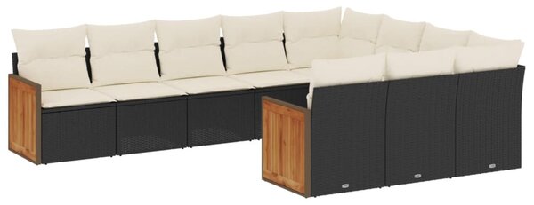 10 részes fekete polyrattan kerti ülőgarnitúra párnákkal