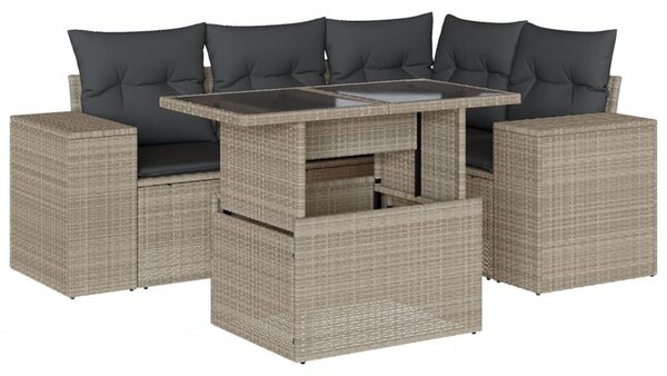 5 részes világosszürke polyrattan kerti ülőgarnitúra párnákkal