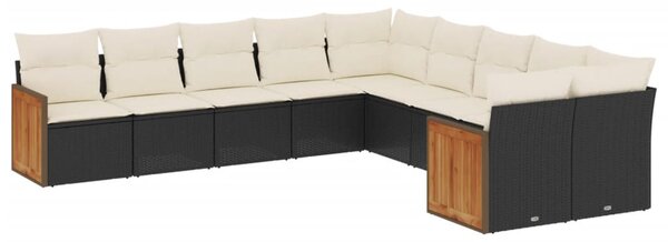 10 részes fekete polyrattan kerti ülőgarnitúra párnákkal