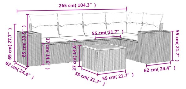 6 részes fekete polyrattan kerti ülőgarnitúra párnákkal