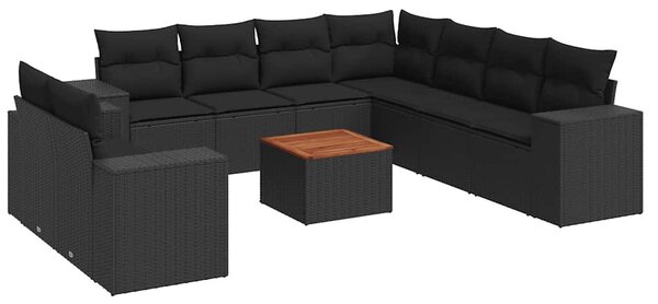 10 részes fekete polyrattan kerti ülőgarnitúra párnákkal