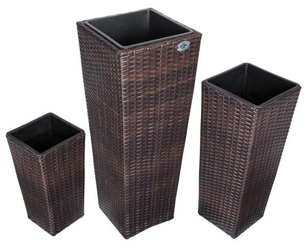 Casaria® 3 darabos polyrattan virágcserép szett - barna