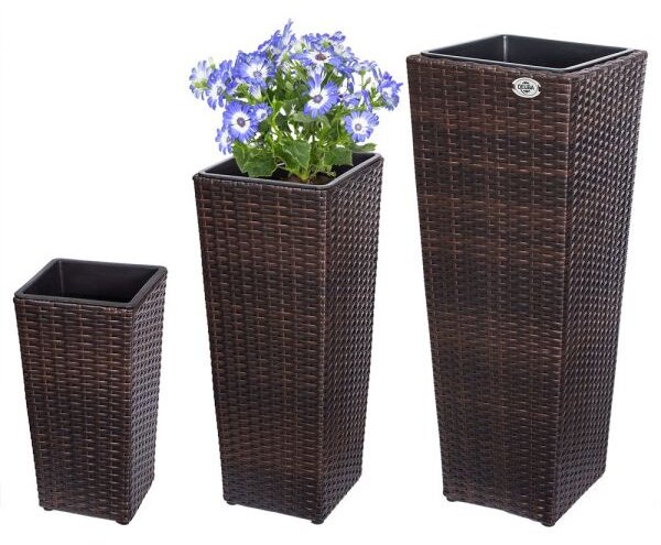 Casaria® 3 darabos polyrattan virágcserép szett - barna