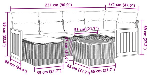 7 részes fekete polyrattan kerti ülőgarnitúra párnával