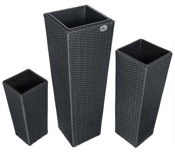Casaria® 3 darabos polyrattan virágcserép szett - fekete
