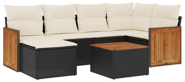 7 részes fekete polyrattan kerti ülőgarnitúra párnával
