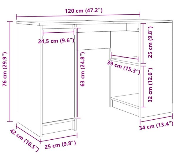 VidaXL antik fa szerelt fa íróasztal 120x42x76 cm