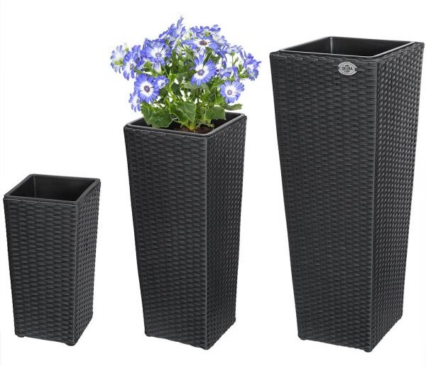 Casaria® 3 darabos polyrattan virágcserép szett - fekete