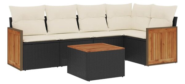 6 részes fekete polyrattan kerti ülőgarnitúra párnákkal