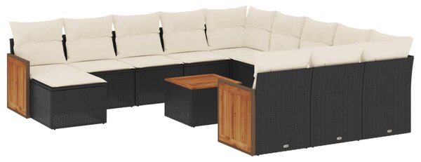 13 részes fekete polyrattan kerti ülőgarnitúra párnákkal