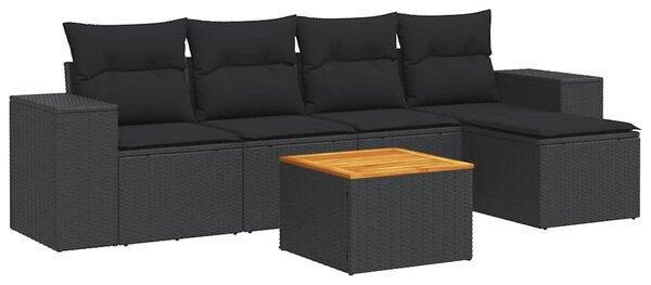 6 részes fekete polyrattan kerti ülőgarnitúra párnákkal
