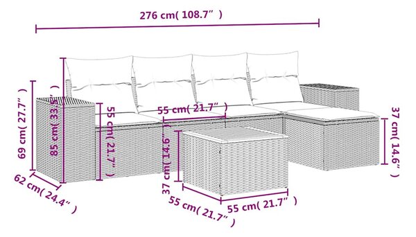 6 részes fekete polyrattan kerti ülőgarnitúra párnákkal
