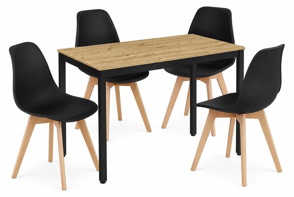 Étkezőasztal szett: Tessa 120x60 artisan tölgy/fekete lábak + 4 db KITO szék fekete/natúr lábbal
