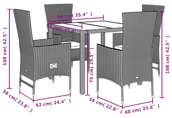 5 részes bézs polyrattan kerti étkezőgarnitúra párnákkal