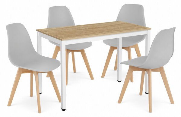 Étkezőasztal szett: Tessa 120×60 cm tölgy/fehér + 4 db KITO szék szürke/natúr láb