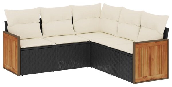 5 részes fekete polyrattan kerti kanapészett párnákkal