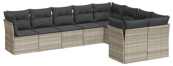 9 részes világosszürke polyrattan kerti ülőgarnitúra párnával