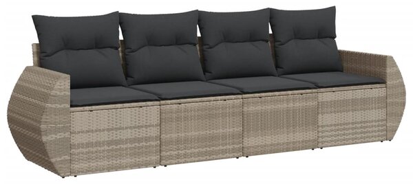 4 részes világosszürke polyrattan kerti ülőgarnitúra párnákkal