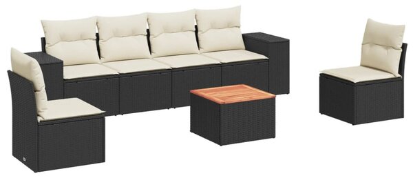 7 részes fekete polyrattan kerti ülőgarnitúra párnával