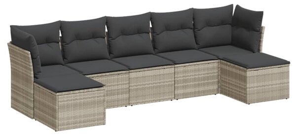 7 részes világosszürke polyrattan kerti ülőgarnitúra párnákkal