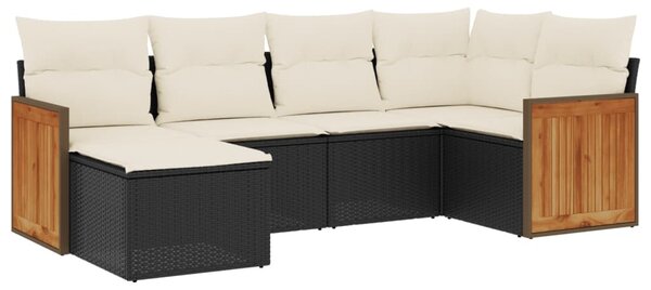 6 részes fekete polyrattan kerti ülőgarnitúra párnákkal