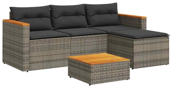 3 részes szürke polyrattan kerti ülőgarnitúra párnákkal