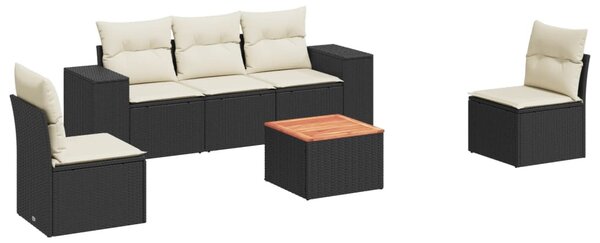 6 részes fekete polyrattan kerti ülőgarnitúra párnákkal