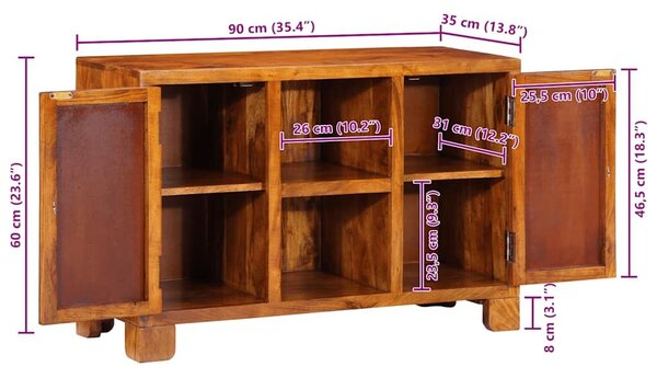 VidaXL tömörfa akácfa többszínű komód 90x35x60