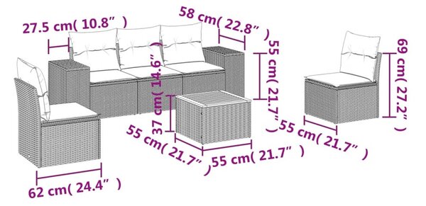 6 részes bézs polyrattan kerti ülőgarnitúra párnával