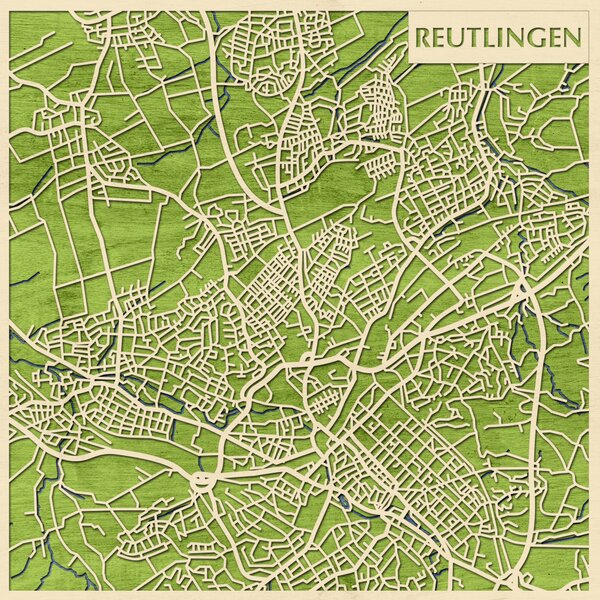 Reutlingen 3D fa várostérkép fali dekoráció – Natura Products