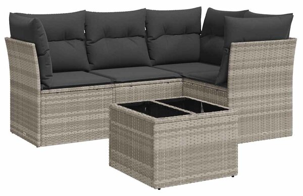 5 részes világosszürke polyrattan kerti ülőgarnitúra párnákkal
