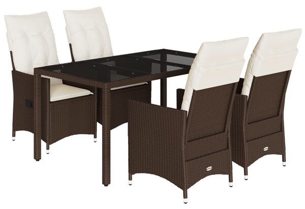 5 részes barna polyrattan kerti étkezőgarnitúra párnákkal