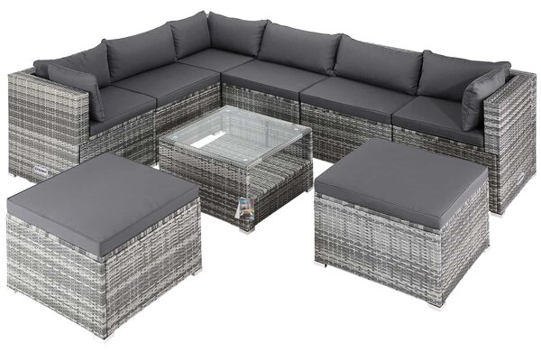Deuba Kerti polyrattan bútor szett XXL - szürke/antracit párnák