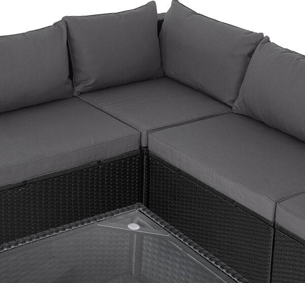 Deuba XXL kerti polyrattan szett - fekete/antracit párnák