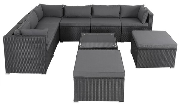 Deuba XXL kerti polyrattan szett - fekete/antracit párnák