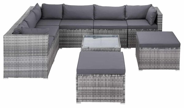 Deuba Kerti polyrattan bútor szett XXL - szürke/antracit párnák
