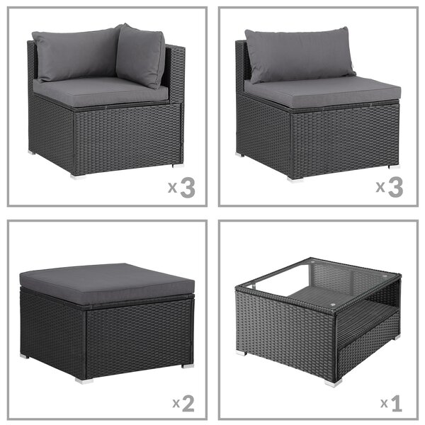 Deuba XXL kerti polyrattan szett - fekete/antracit párnák