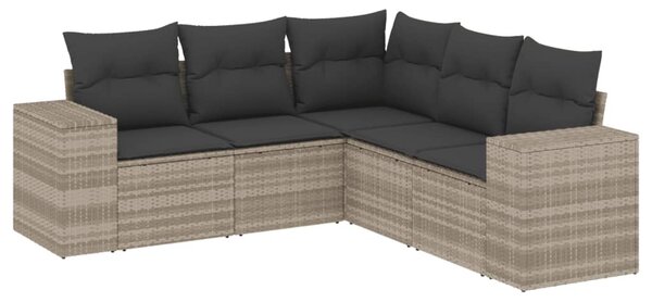 5 részes világosszürke polyrattan kerti ülőgarnitúra párnákkal