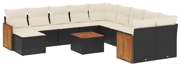 12 részes fekete polyrattan kerti ülőgarnitúra párnákkal