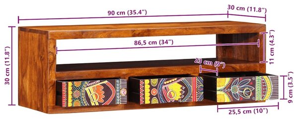 VidaXL tömör akácfa többszínű falra szerelhető TV-szekrény 90x30x30 cm