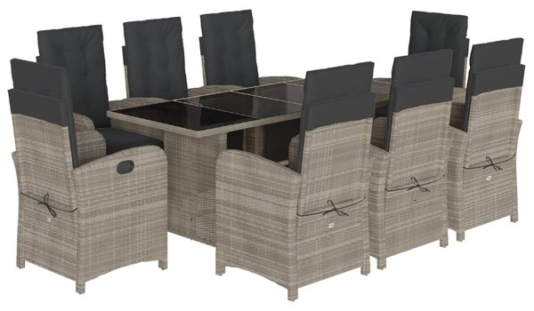9részes világosszürke polyrattan kerti étkezőgarnitúra párnával